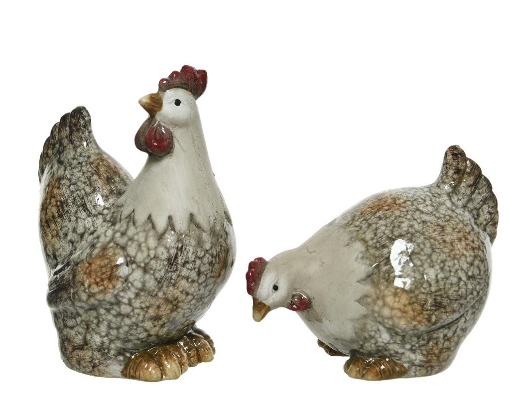Poule en terre cuite beige