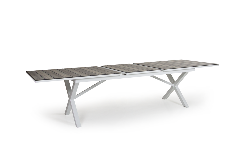Table Hillmond HPL rectangulaire à allonges plateau lattes HPL