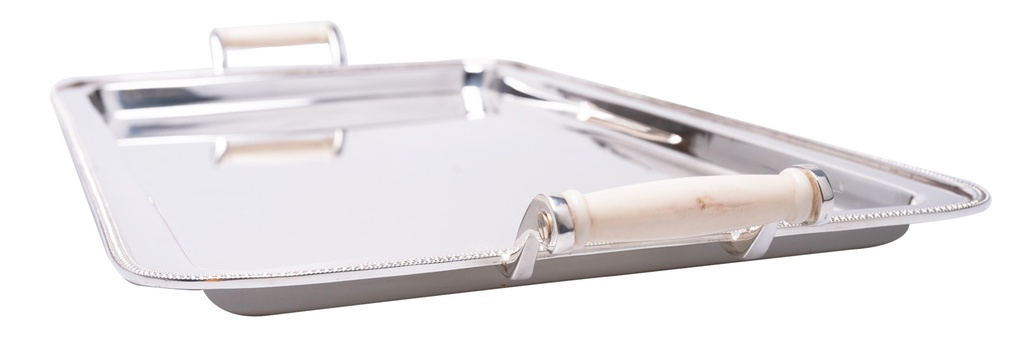 Plateau rectangle avec poignées en os argenté