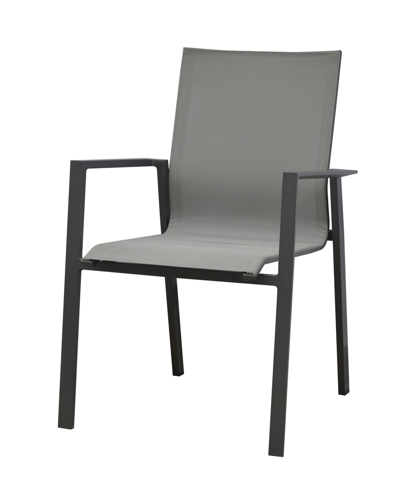 Fauteuil de repas Amira charcoal alu Silver black textilene
