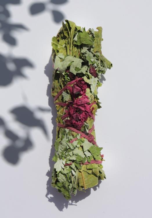 Bouquet du Lièvre pour fumigation, feuilles de figuier, romarin, armoise, coquelicots