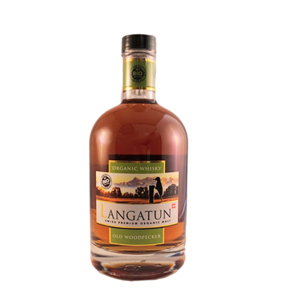 Whisky BIO «OldWoodpecker», Langatun Carafe caisse bois