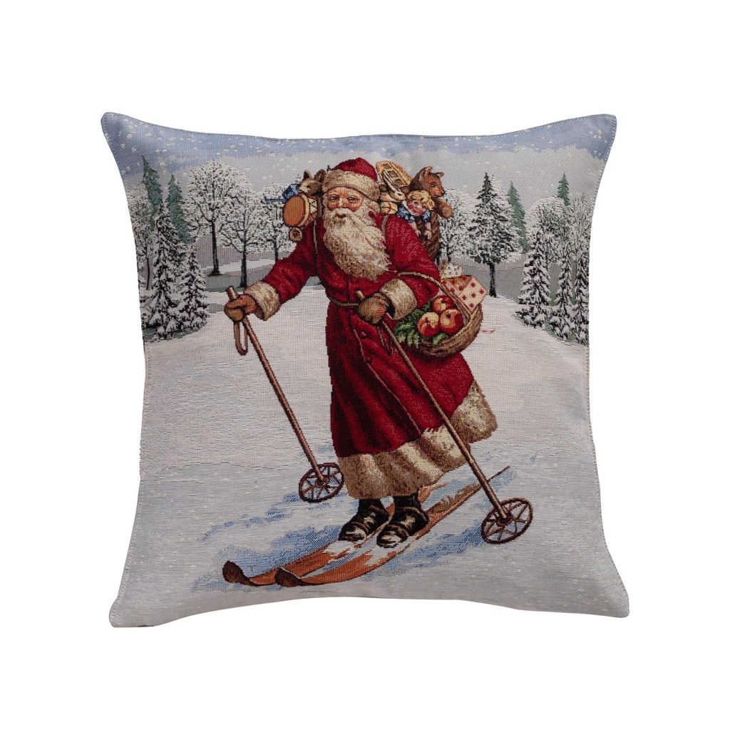 Housse de coussin Père Noël à ski