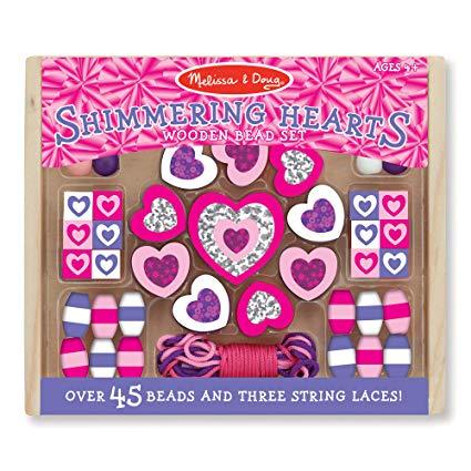 Coffret Perles Bois Coeurs Etincellantes 45Pcs