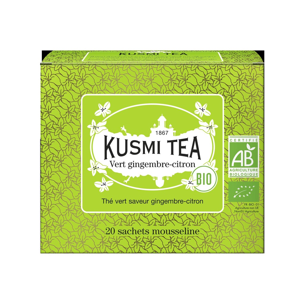 Vert Gingembre Citron Bio - Etui 20 sachets mousseline - 40gr