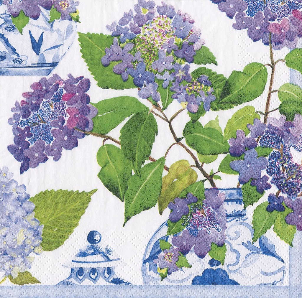 Serviette Cocktail Hydrangeas & porcelaine