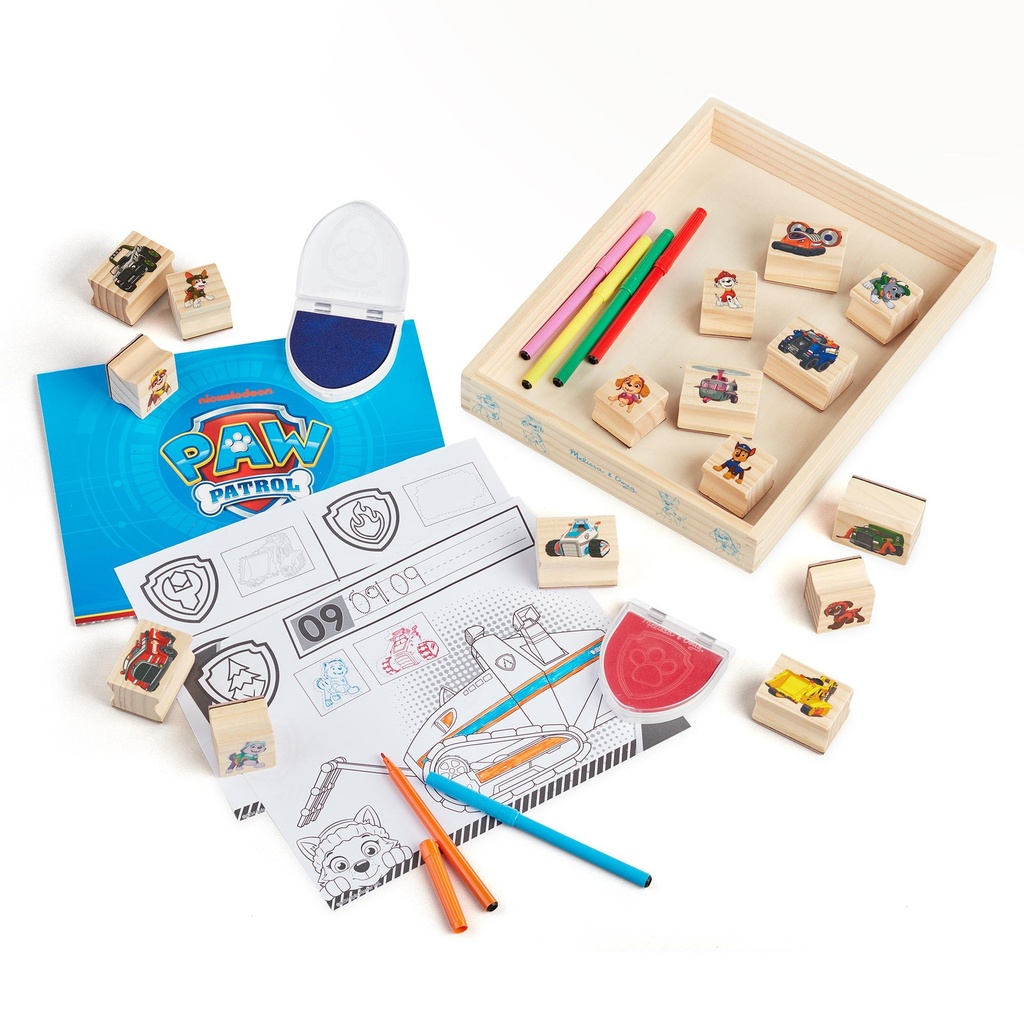 Paw Patrol Coffret Bois 12 Tampons + Acc. Et Feutres 