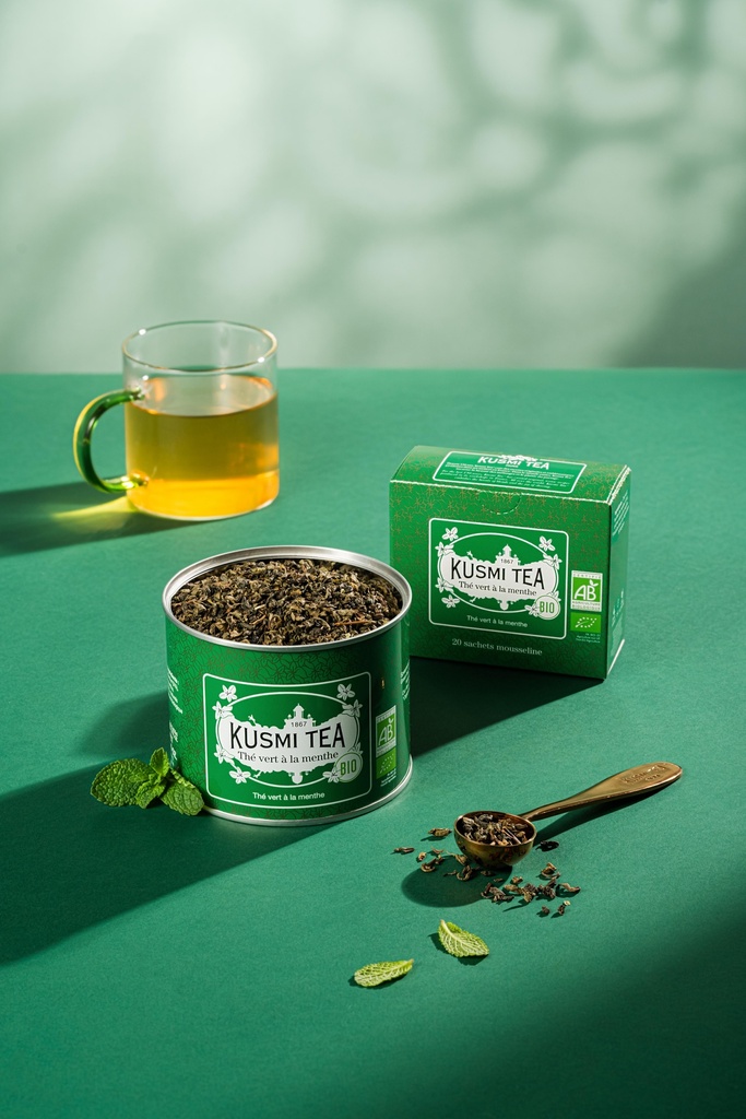 Thé Vert à la Menthe Bio - Etui 20 sachets mousseline - 40gr