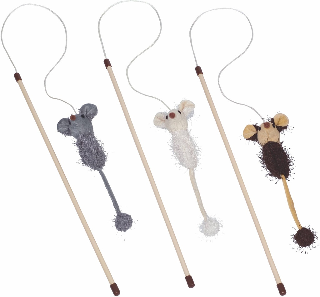 Canne à pêche avec souris, 45 - 75 cm, couleurs assorties