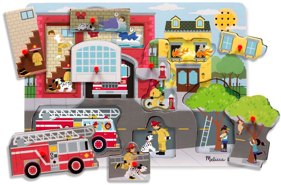 Puzzle Sonore Bois La Caserne De Pompiers 8Pcs