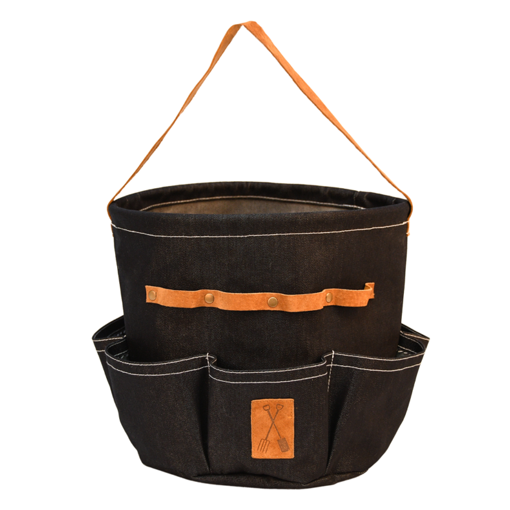 Sac outils jardin en jean rond