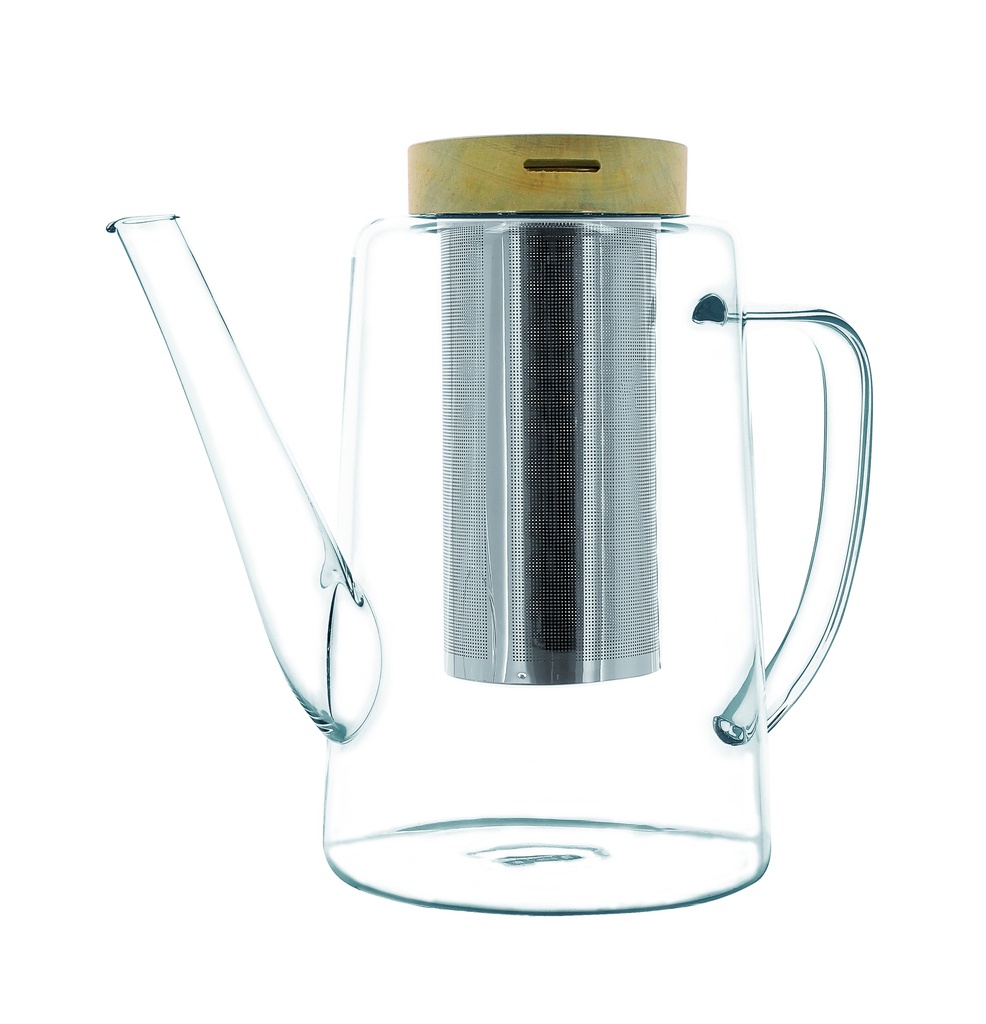 Théière en verre 1,2L couvercle bois, av. filtre inox