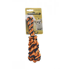 Jouet chien  Tresse os  orange et bleu